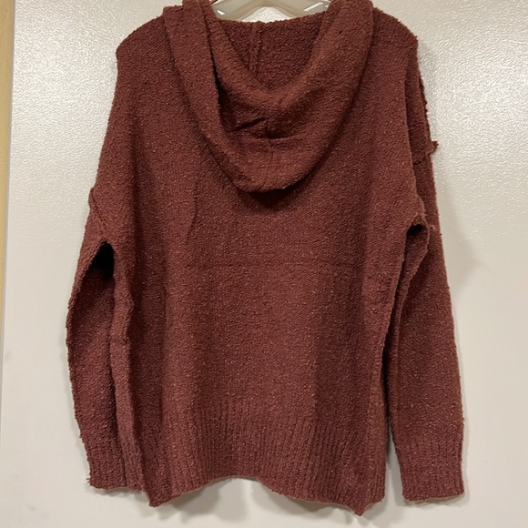 Merlot V-Neck Knit Hoodie Tie Sweater NWT - (#0342) - Picture 2 of 2